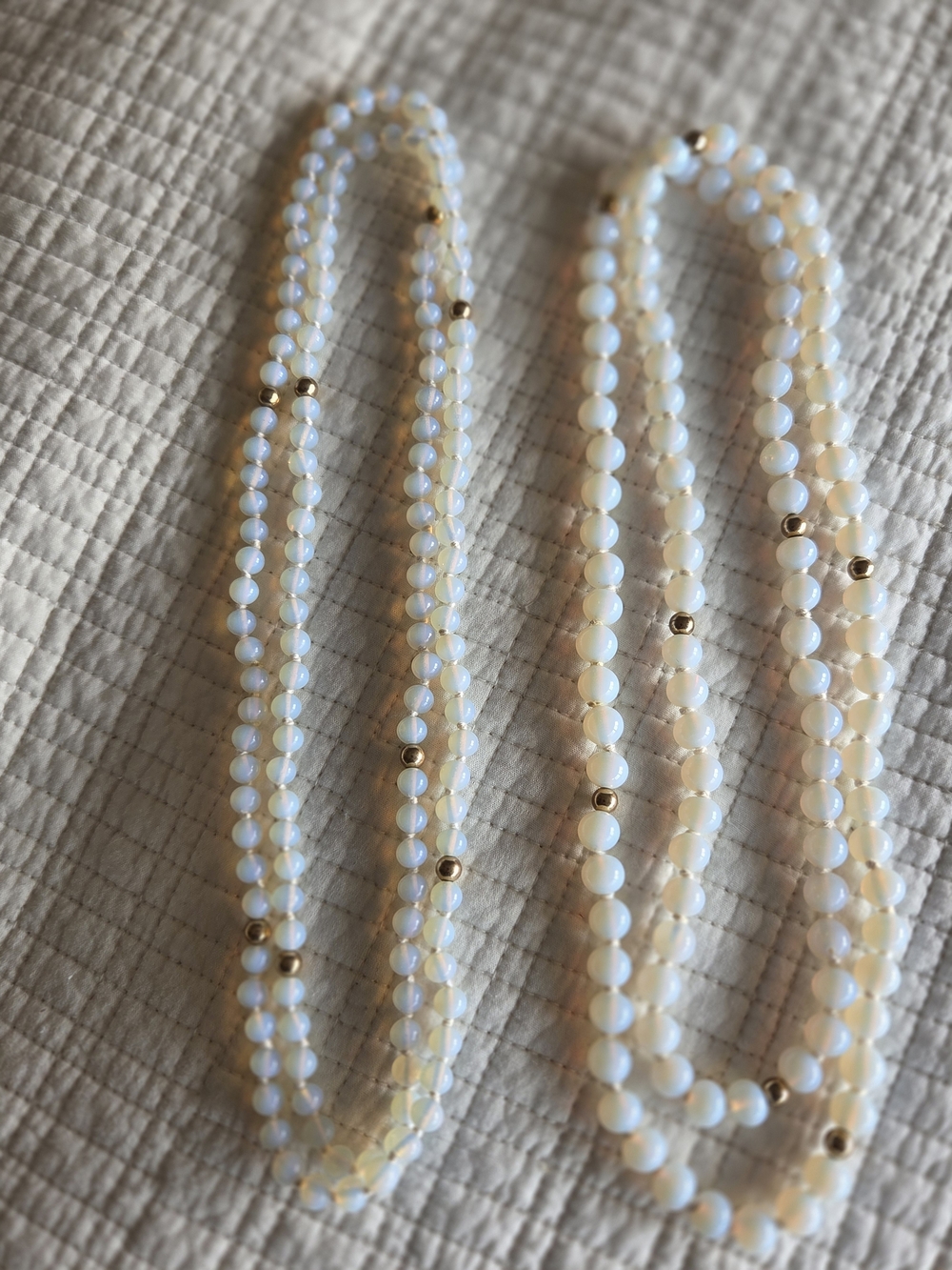 White Opal Beaded Necklace with Gold Accent